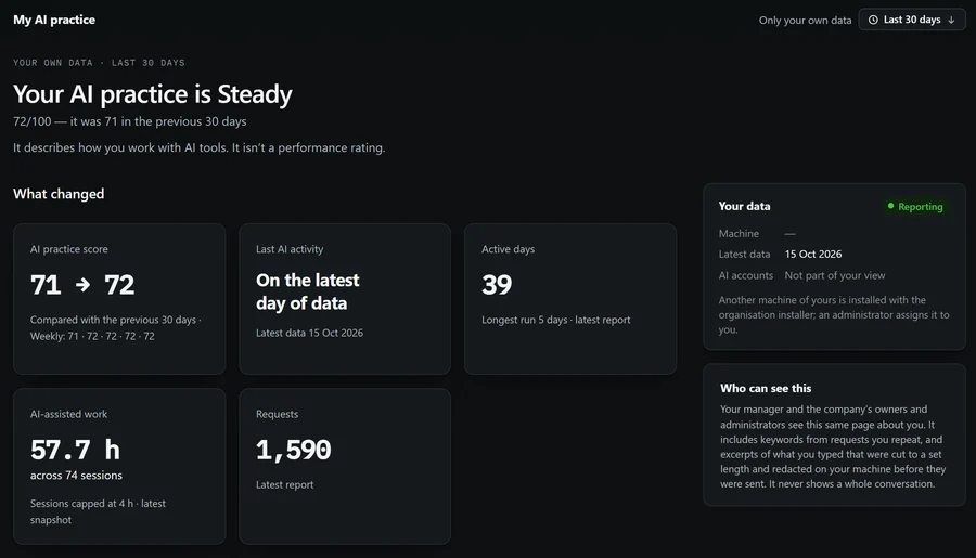 A developer's own dashboard in dark mode (illustrative demo data)
